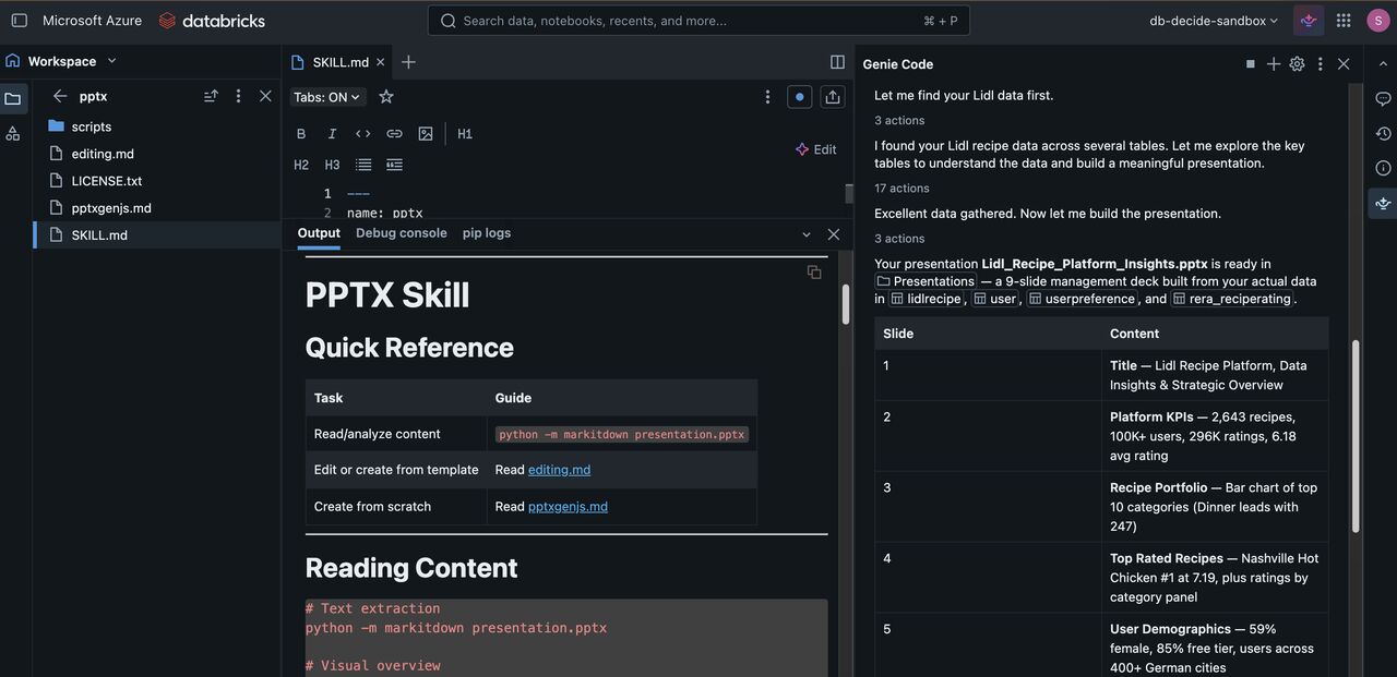 Benchmark chart comparing Genie Code and leading coding agents
