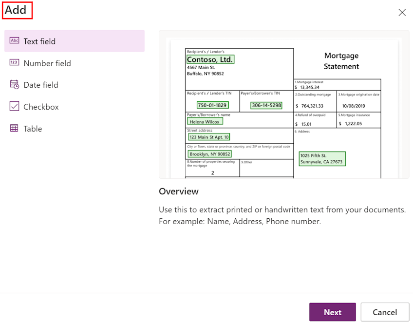 AI Builder choose information to extract