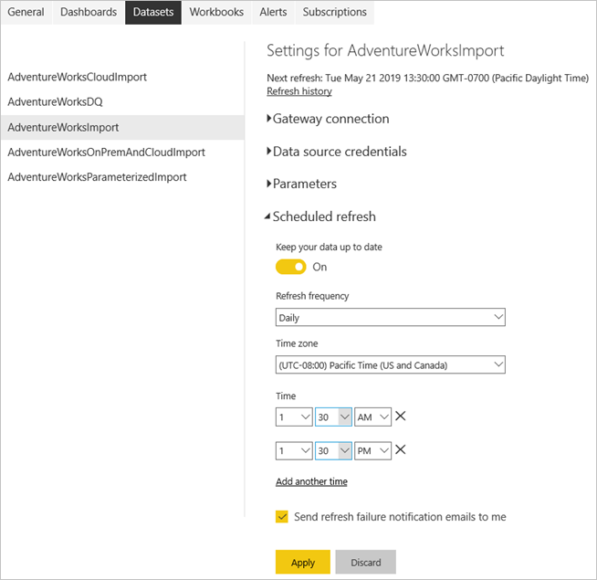 Configure scheduled refresh in Power BI