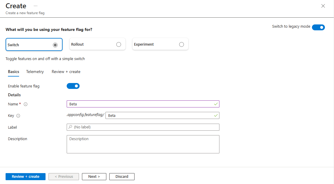 Create a feature flag switch in Azure App Configuration
