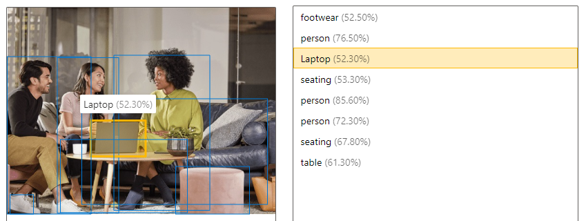 Object detection overlay example from Azure AI Vision image analysis