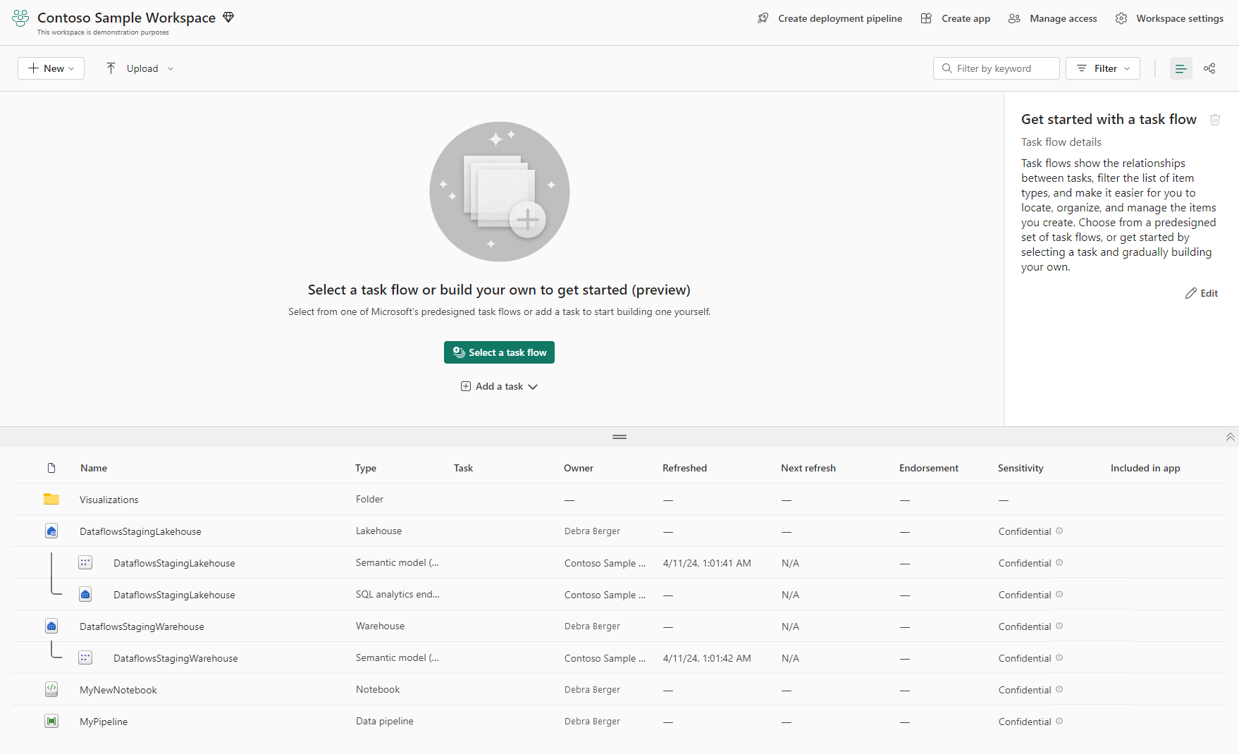 Microsoft Fabric workspace page