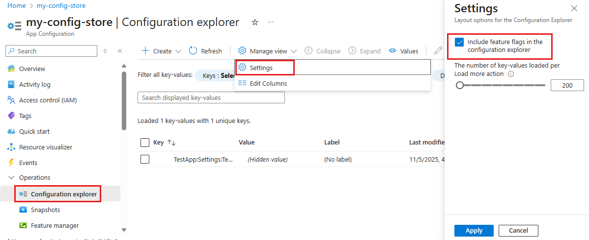 Feature flag configuration explorer in Azure App Configuration