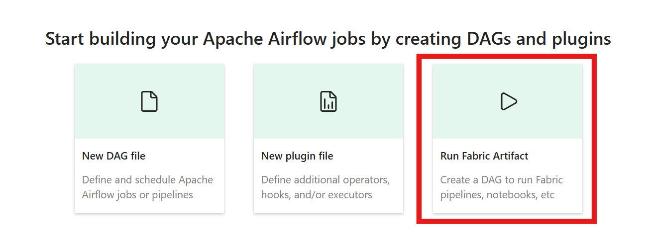 Apache Airflow job canvas tile for running a Fabric item