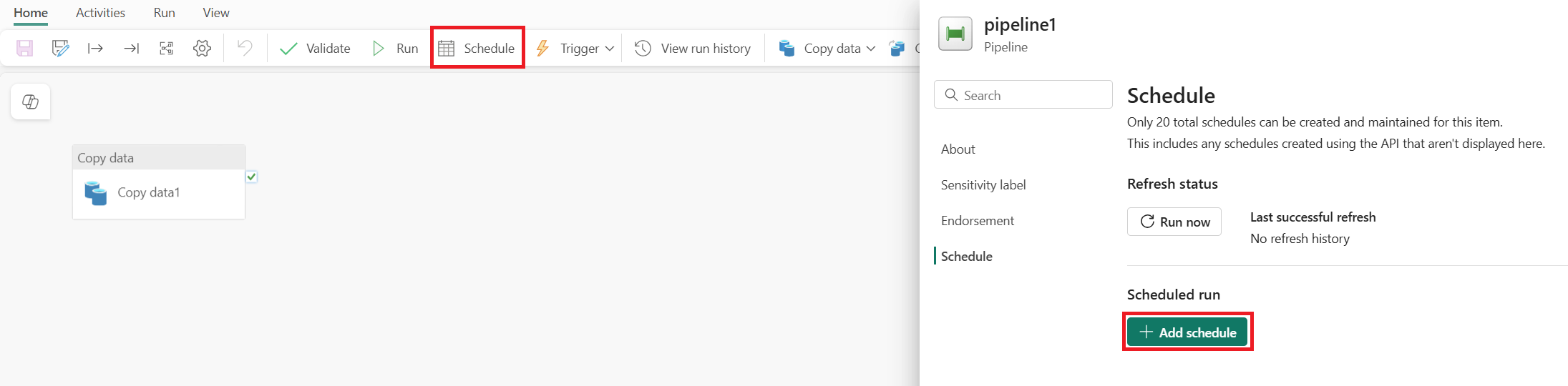 Schedule a Fabric pipeline run