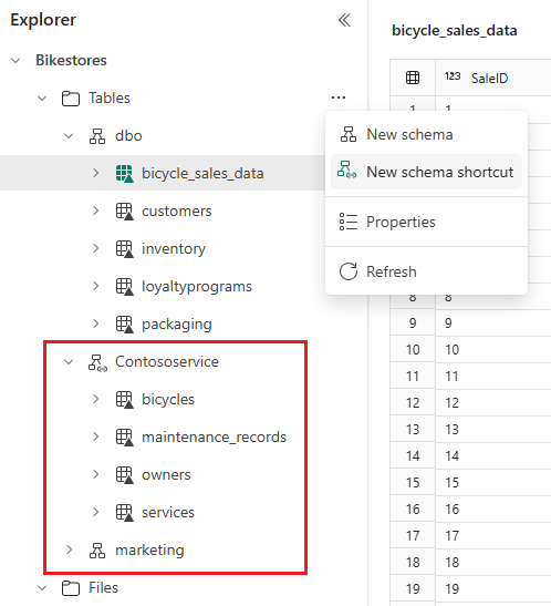 Lakehouse schema shortcut