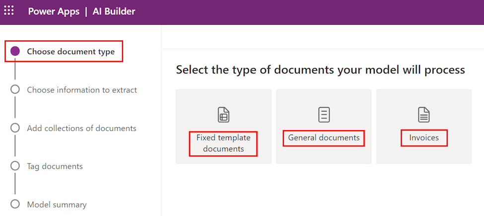 AI Builder select documents type